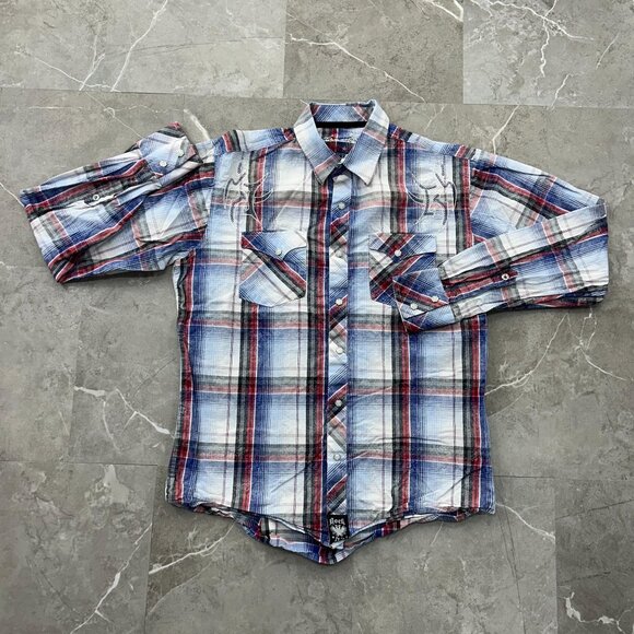 ROCK47 WESTERN PEARL SNAP BUTTON UP SHIRT MENS MEDIUM LONG SLEEVE EMBROIDERED - Picture 1 of 10